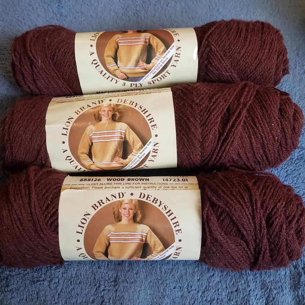 Vintage Lion Brand Debyshire Sport Yarn 3 Skeins WoodBrown 2oz 3Ply Wintuk Orlon